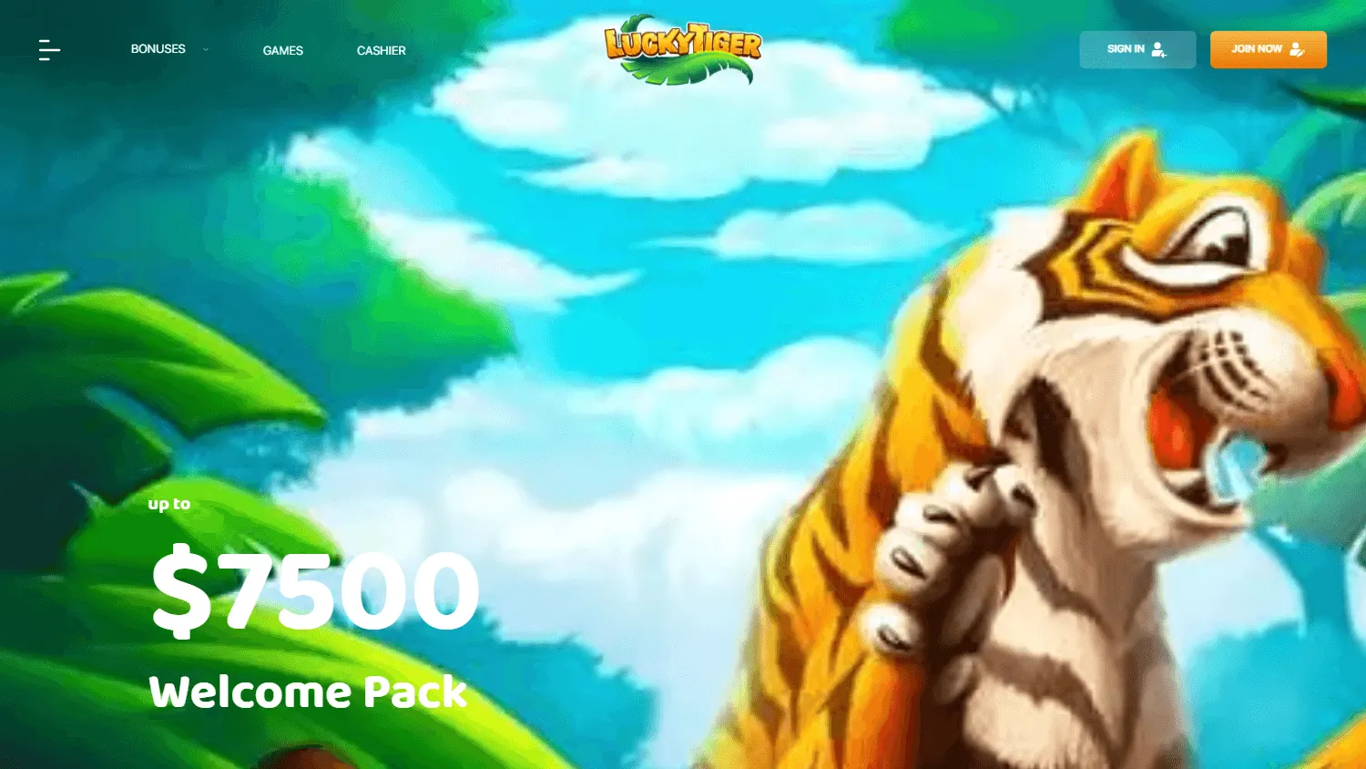 Lucky Tiger Casino desktop home experience